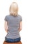 Back portrait of sitting blonde woman