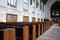 Back of rows of church pews