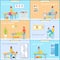 Back and Self Massage Care Posters Set Vector