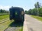 Back side of train with cross symbol, train at railway platform, back view