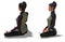 Back three-quarters and Left Profile Poses of a virtual Woman with Sport Outfit in Yoga Easy Pose