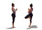 Back three-quarters and Right Profile Poses of a Woman in Yoga Tree Pose