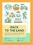 Back to the land poster template layout. Agriculture. Cultivating plants. Banner, booklet, leaflet print design with