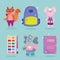 Back to school animals cartoons and icons group vector design