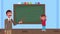 Back to school animation with male teacher and schoolboy in classroom