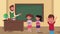 Back to school animation with male teacher and students in classroom
