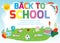 Back to school background poster. school supplies on the grass, welcome back to school banner ,Cute school kids.education concept,