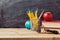 Back to school background with teachers objects over chalkboard