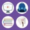 Back to school, backpack computer brush papers elementary education icons