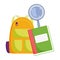 Back to school, backpack notebook and magnifier elementary education cartoon