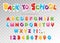 Back to school. Balloon colorful font for kids. Funny ABC letters and numbers. For birthday party, baby shower.