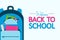 Back to school banner.  Backpack with school supplies and education items. Card for 1 september. Vector