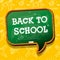 Back to School banner with chalkboard speech bubble, texture from line art icons of education, science objects and