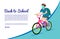 Back to school banner concept illustration. A kid wearing mask going to school through cycling. Back to school after covid-19
