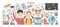 Back to school banner with cute happy children or pupil surrounded by textbooks, stationery, science, study and