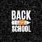 Back to School banner with white pencil and orange maple leaf on festive geometric black background. All isolated and layered.