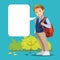 Back to school banner. Young teenager with school backpack