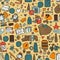 Back-to-school bright stationery and accessories background seamless pattern