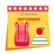 Back to school calendar bright background with text, school backpack and books