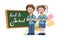 Back to School. Cartoon school girl and boy. Hand drawing of student with a backpack. School kids concept. Happy school children