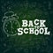 Back to School Chalk Text. Watch Alarm Doodle Dark Green Background