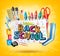 Back to School Colorful Text in White paper with School Items