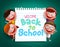 Back to school colorful text written in paper with funny kids vector characters