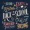 Back to school colorful typography drawing on blackboard with motivational messages, hand lettering