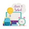 Back to school, computer backpack clock idea online elementary education cartoon