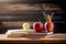 Back to School Concept with Books, Pencil, and Apple on Wooden Table