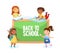 Back to School Concept. Children with Studying Tools around of Green Chalkboard. Schoolkids Characters with Books Banner
