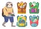 Back to school concept, colorful vector banner with schoolboy sloth student and bright schoolbags