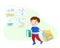 Back to School Concept, Little Boy with Books and Rucksack Come to Study, Get Education and Knowledge