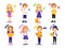 Back To School Concept. Set Of Children In Awkward Age Expressing Various Emotions. Boys And Girls Teens With School
