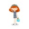 Back to school cute ginger girl with a school bag in her hands. Vector illustration, eps 10