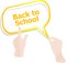 Back to school. Design elements, hands and speech bubbles isolated on white, education