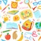 Back to School doodle line seamless pattern learning school objects scrapbook wallpaper print vector