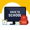 Back to school e-learning concept background decorative with various school stationery flat design