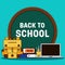 Back to school e-learning concept background decorative with various school stationery flat design