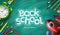 Back to school education vector background design. Back to school text in chalk board element with creativity tools of color.