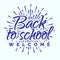 Back to school emblem cyan color consisting of sunburst and sign