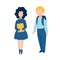 Back to school flat illustration with two school children - boy with backpack and girl with books in hands