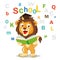 Back To School. Funny Lion Read Book On A White Background. Cartoon Vector Illustrations.