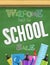 Back to school green textured chalkboard colorful banner concept for sale ad for welcoming kids back with study supplies