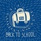 Back to school hand drawn doodle card with schoolbag