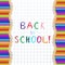 Back to school hand writing inscription on notebook sheet with pencils wavy frame