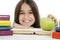 Back to school and happy time! Cute industrious child is sitting at a desk Girl reading the book