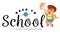 Back to school horizontal banner, Education template with happy cartoon boy with excellent mark