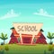 Back to school illustration . building street education fasade cartoon funny happy style . vector illustration