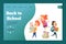 Back to school landing template. Web banner with vector cartoon students